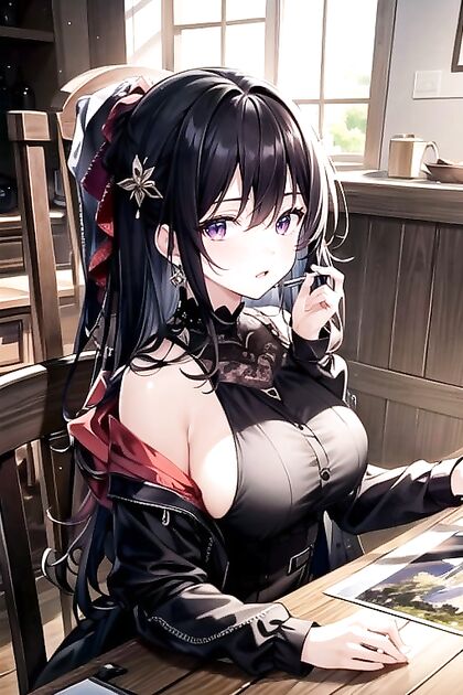 Ahegao Bliss with Black-Haired Big Breasted Beauty in Hentai Picture