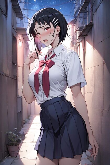 Suguha from Sword Art Online Seduces in School Uniform at Night<algorithmic break>
