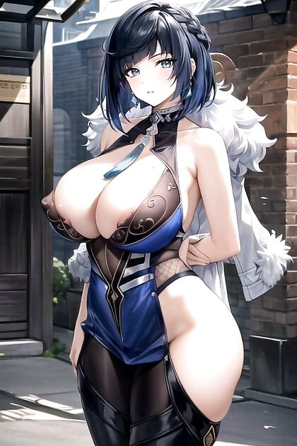 Virgin with Massive Breasts Bound and Blushing in Sexy Sweater Hentai Picture