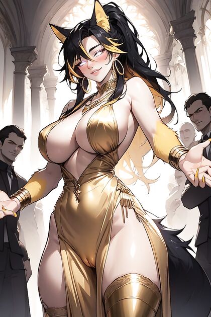 Gray-Eyed Beauty with Long Golden Nails and Hoop Earrings in Sexy Hentai Picture