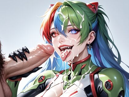 Ayanami Rei in Green Evangelion Bodysuit Gets with a Seductive Smile