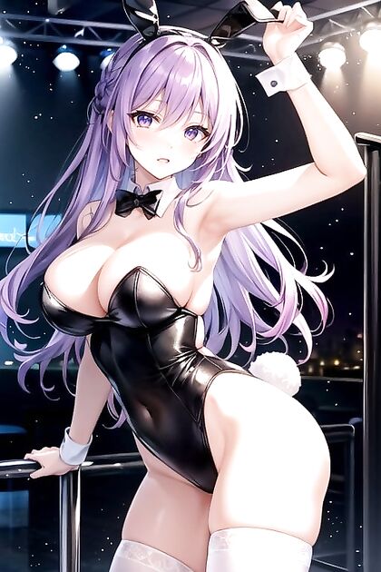 Dutch Beauty with Purple Hair Strips Down in Seductive Hentai Picture