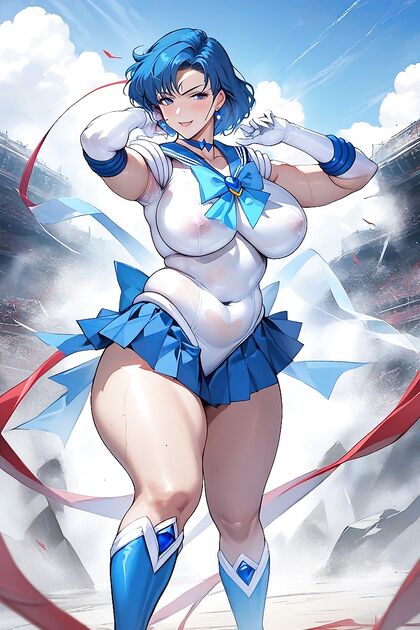 Seductive 30+ Woman in Sailor Mercury Costume Takes on Steamy Hentai Picture