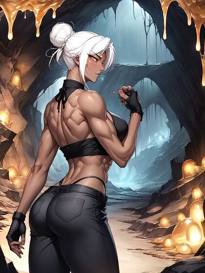 Fit Girl 18+ in Baggy Black Pants Exploring Caves in Steamy Hentai Picture