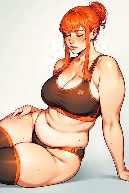 Ginger in Sport Bra Gets Horny While Sitting Down in Seductive Hentai Image