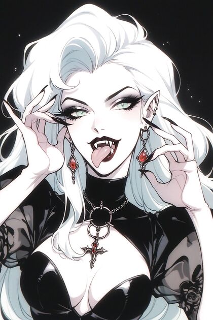 Gothic Beauty Strikes Lustful Poses with Seductive Tongue Out in Hentai Bliss