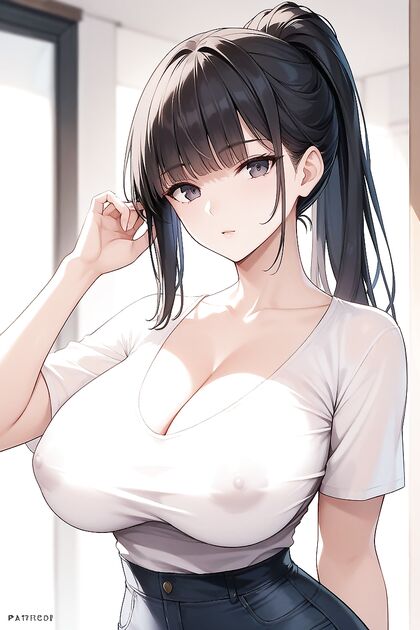 Woman's Nipple Bulge and Deep Cleavage in Seductive Hentai Images