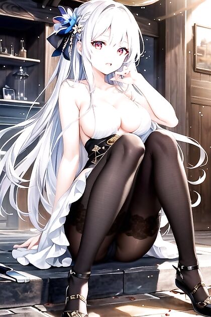 Red-Eyed Beauty in Stockings Drips Wet in Seductive Hentai Images