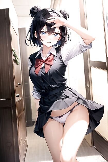 Skinny Girl 18+ with Hair Bun Tied Up in a Big Bow for Steamy Hentai Fun