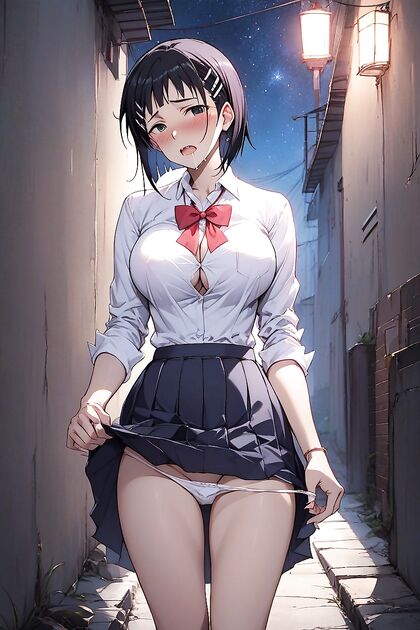 Lifting Her Skirt Under the Starry Sky for Hot Hentai Picture