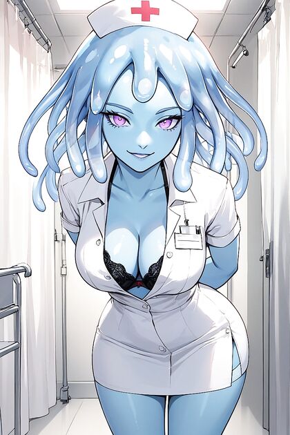 Leaning Forward with Hands Behind Her Back in Seductive Hentai Picture