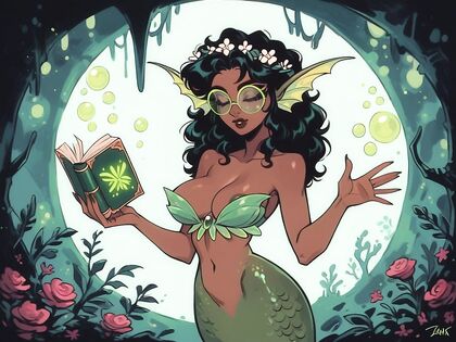 Woman Wearing Flower Crown Waves Seductively in hentai Picture