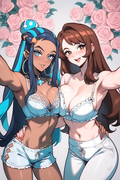 Nessa and Gloria from Pokémon Strip Down in LINGERIE for Steamy Hentai selfies