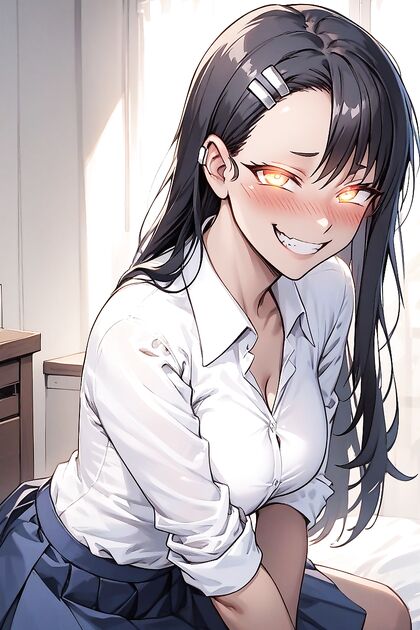 Horny Girl 18+ with Glowing Eyes Teased in Skirt for Steamy Hentai Picture