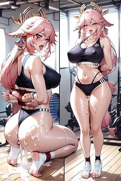 Puffy Thighs in Gym Shorts and Sport Bra for Steamy Hentai Picture