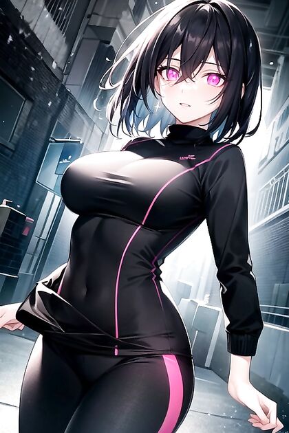 Short Black-Haired Cutie Pulling Off Seductive Moves in Hentai Picture