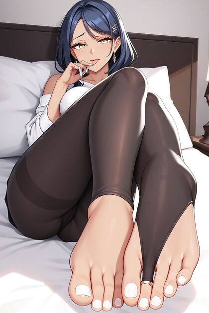 Brown-Skinned Beauty in Stirrup Leggings and Seductive Yellow Eyes Hentai Picture