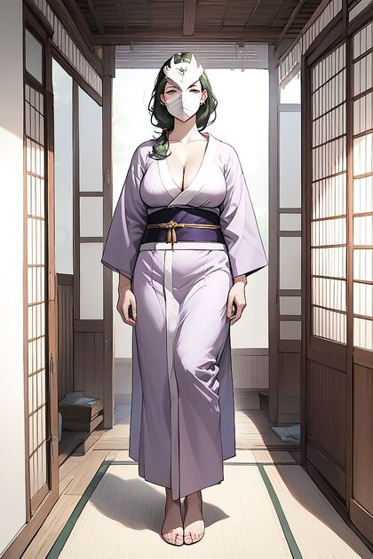 Huge Tits and Defined Features in White Non-Woven Mask Hentai Picture