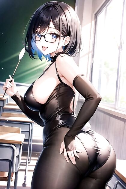 Glasses Gal Smirking Without Underwear in Seductive Hentai Picture