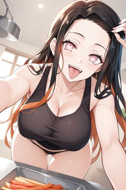 Nezuko from Demon Slayer Wears Seductive Sleeveless Tee in Heart-Eyes Hentai Delight