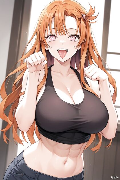 Smiling Pet Girl 18+ Poses Frontally with Mouth Wide Open in Steamy Hentai Image