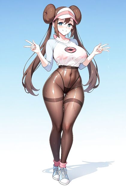 Horny Rosa from Pokémon Seduces in Sheer Black Nylon Tights Hentai Image