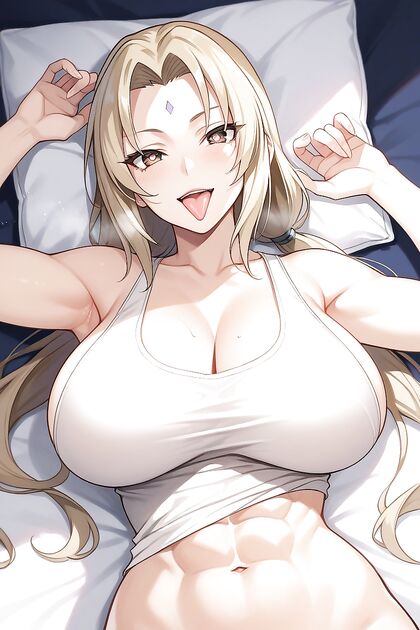 Tsunade Shows Off Her Tongue in Sleeveless T-Shirt Hentai Picture