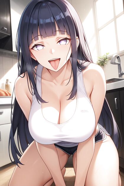 Hinata Hyuuga Shows Off Her Tongue in the Kitchen for Steamy Hentai Fun