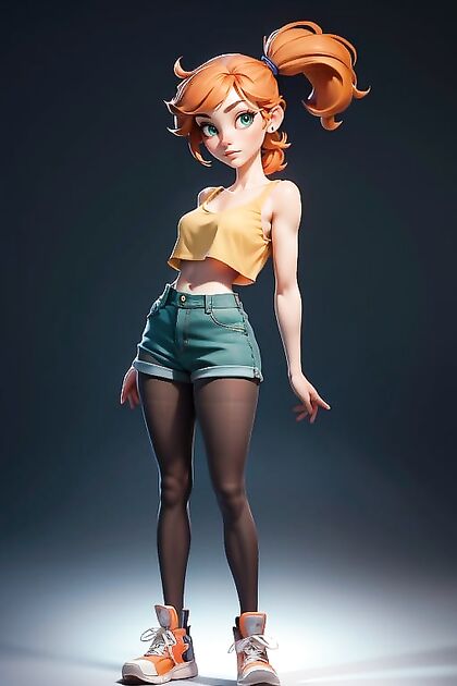 Misty from Pokémon Shows Off Her Red Sneakers in Sexy Bottom-Up hentai Images