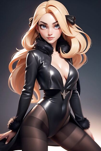 Cynthia from Pokémon in Seamless Pantyhose Revealing Her Vagina for Hentai Pleasure