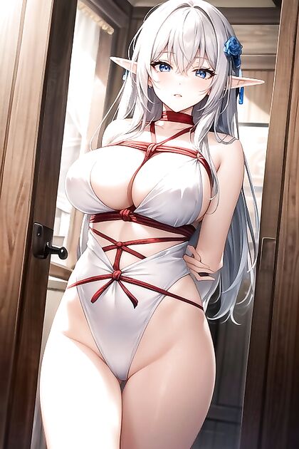 Elf Woman Bound with Hands Tied Behind Her for Steamy Hentai Picture