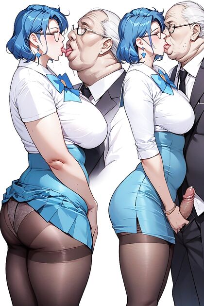 Mature Woman with Blue Hair Takes Center Stage in Seductive Hentai Images