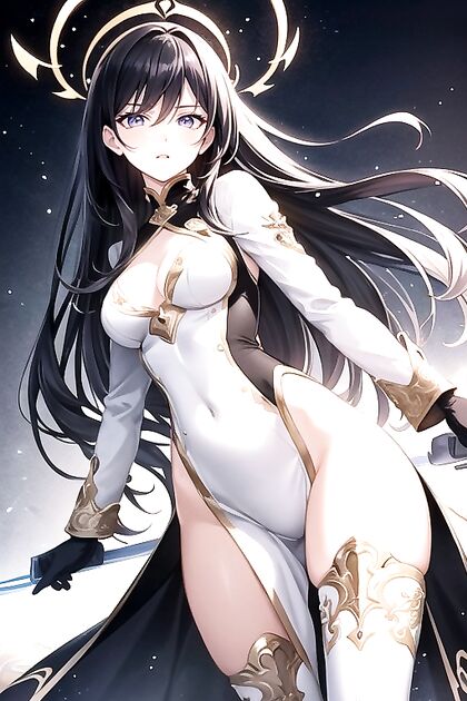 Thigh-High Light Purple Boots and Long Sleeves in White Detail Hentai Picture