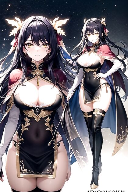 Busty Beauty with Glowing Yellow Eyes Takes On Full-Bodied Hentai Picture