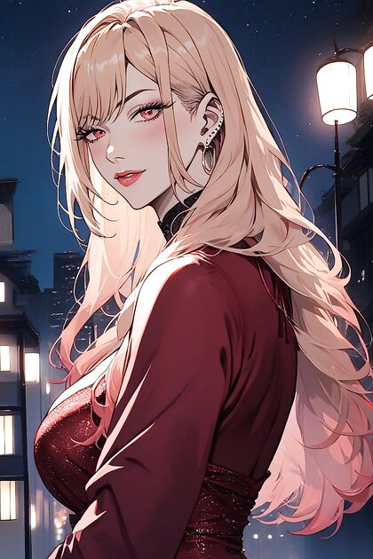 Busty Babe in Red Heels Stares Down at Night City in Steamy Hentai Image