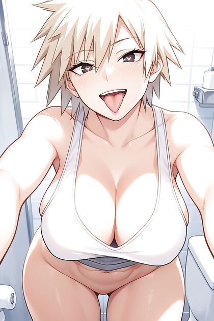 Bent Over in Sleeveless Tee, Tongue-Out hentai Picture heats up the Screen