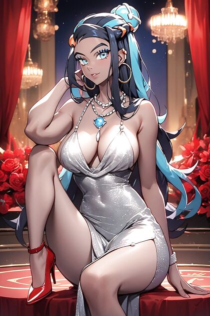 Nessa from Pokémon Wearing Red High Heels and Seductive Big Eyes in Hentai AI Picture