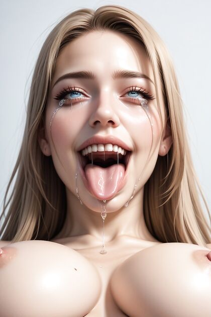 Slobbery Tongue-Out Fun with Hyper-Realistic Big Boobs and Detailed Five-Finger Hands