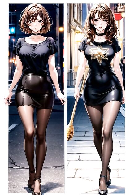 Brunette in Tights Gets Seductive in Steamy Hentai Images