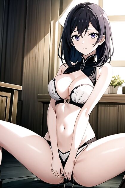 Seductive Black-Haired Beauty with Purple Eyes and Exposed Navel in Hentai Bliss