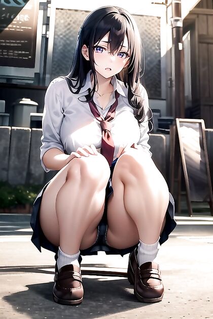 Squatted inUniform Shows Off Her Assets in hentai AI Picture