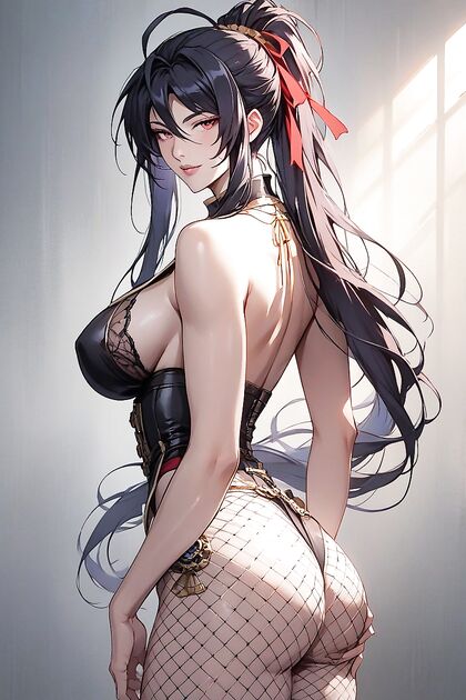 Busty Chick with Long Legs and Thick Thighs in Sultry Hentai Picture