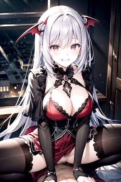 Grinning Vampire with Seductive Hair in hentai AI Picture