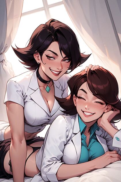 Horny Nurse in Lab Coat and Mini-Skirt Drips Wetness in Anime hentai