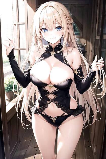 Blonde Beauty with Long Locks Smirking in Naughty Hentai Picture