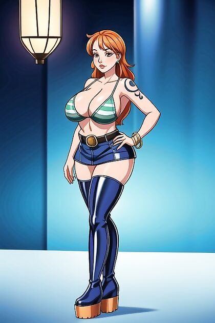 Thick Chunky Thighs and Plunge Neckline in Full Body Hentai Picture