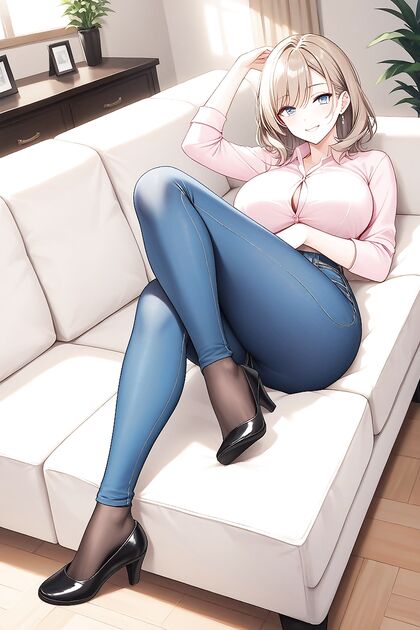 Sexy Feet and Tight Pink Blouse in Full Body Hentai Picture