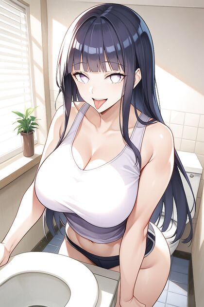 Hinata Hyuuga Shows Off Her Tongue in a Sexy Sleeveless T-Shirt Hentai Image