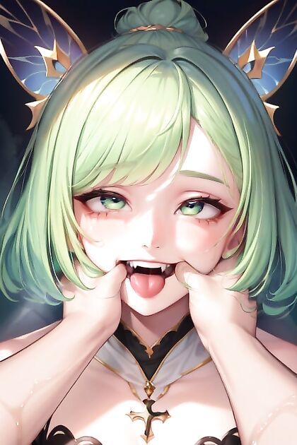 Ahegao Hentai AI with Green Hair Sucking Thumb in Erotic Scene