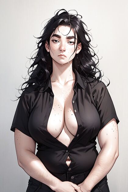 Hairy-Armed Beauty with Piercing Black Eyes in Front View Hentai Ecstasy